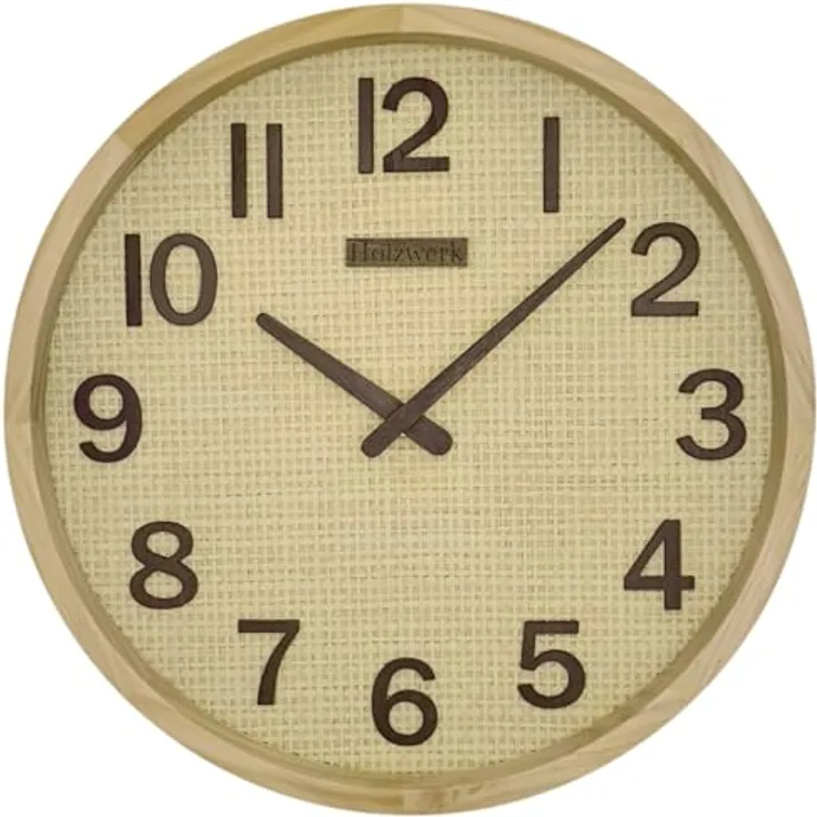 Holzwerk Wanduhr Sarrburg, Beige/Braun, 30 cm, Boho Rattan Design, Quarzwerk, 3D-Zahlen, handgefertigt