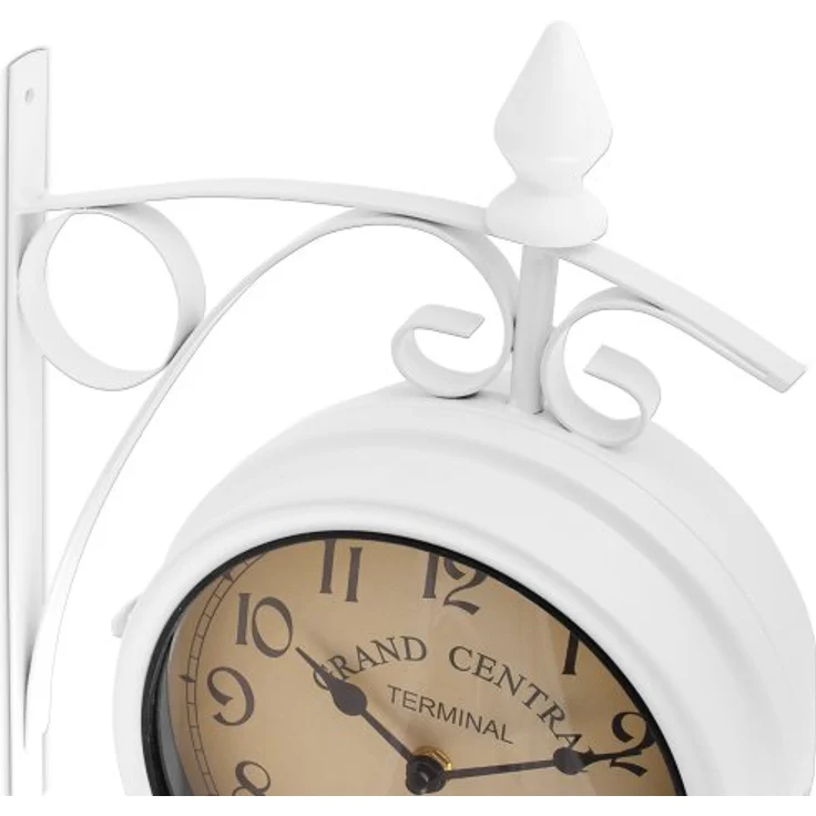 Monzana Wanduhr Vintage Quarzuhrwerke Mit Beidseitigem Ziffernblatt Doppelseitige Bahnhofsuhr Schmiedeeisern Retro Weiß – Bild 4