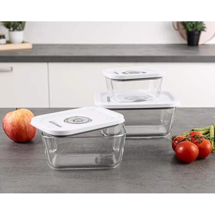 Rommelsbacher Vakuum Behälter Set VCG 1, 3 Borosilikatglas-Behälter, BPA-frei, hitzebeständig bis 230°C, gefriergeeignet bis -18°C, inkl. Vakuumierschlauch & Adapter – Bild 3