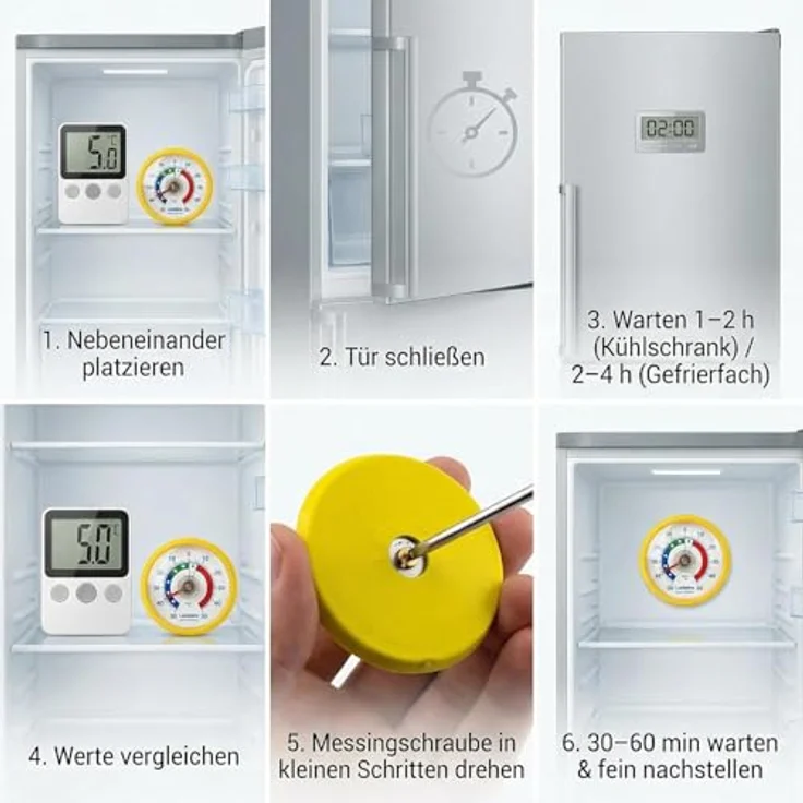 Lantelme Kühlschrankthermometer 3er Set, Selbstklebend mit Temperaturanzeige -50°C bis +50°C, robuster Kunststoff, Farbauswahl – Bild 4
