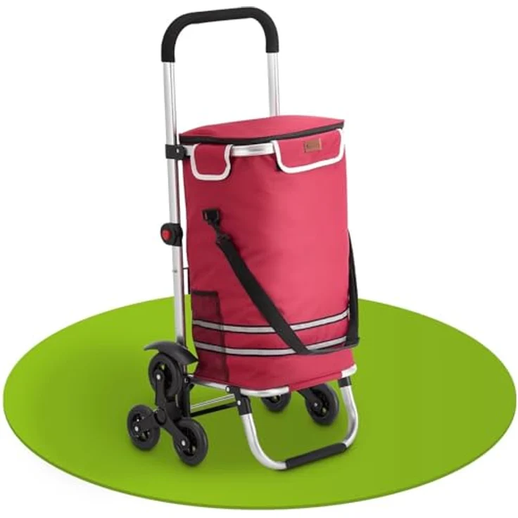 Juskys 3in1 Einkaufstrolley für Treppen - 56 L, modern & klappbar - Treppensteiger Trolley zum Shopping - Sackkarre & Tasche - Trolli Rot – Bild 1