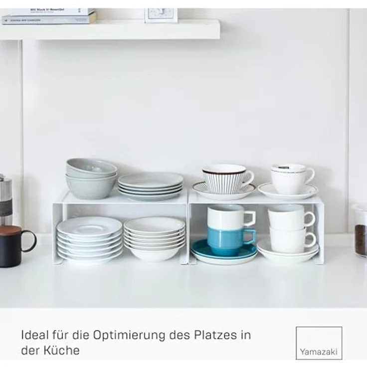 Yamazaki Küchenregal Tower, stapelbarer Küchen Organizer mit zusätzlichem Stauraum, Weiss – Bild 4