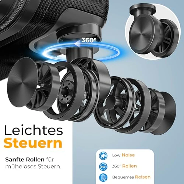 KESSER® Reisekoffer Set 4-teilig, ABS Hartschalenkoffer mit Zahlenschloss, Kofferwaage & Reisebrieftasche, 360° Rollen, Schwarz – Bild 4