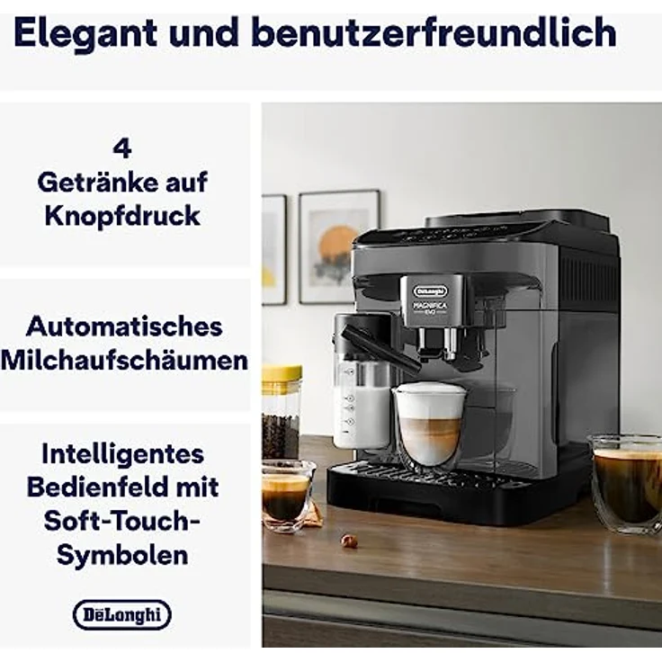 De'Longhi Magnifica Evo ECAM292.52.GB, Kaffeevollautomat mit Milchsystem, 4 Direktwahltasten für Cappuccino, Espresso und weitere Getränke, intuitives Bedienfeld, 2-Tassen-Funktion, Schwarz – Bild 2