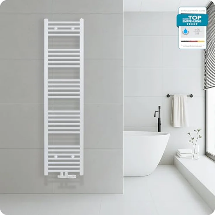 Belrad® Badheizkörper mit Mittelanschluss, moderner Handtuchheizkörper aus Qualitätsstahl, weiß pulverbeschichtet, wandmontagefähig & wasserbetrieben, robust und langlebig – Bild 3