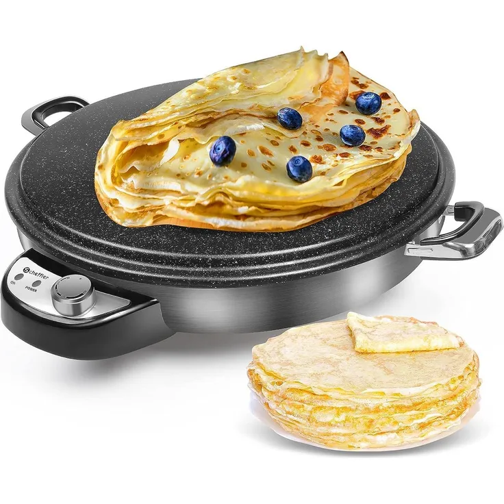 Scheffler Crêpesmaker fladenbrot bäcker 230V, große Backplatte, 2300 W, Ø 50 cm, antihaftbeschichtet, Edelstahl Griffe