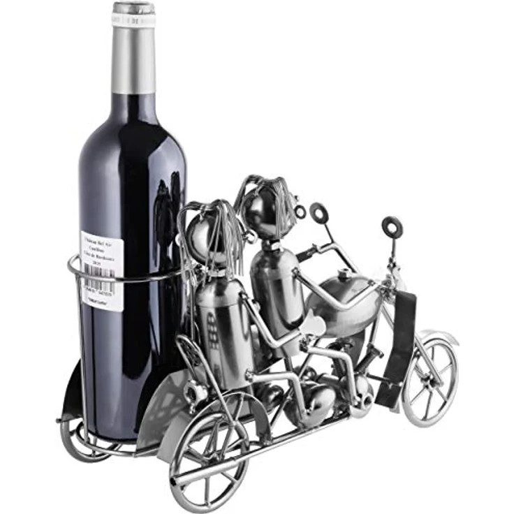 BRUBAKER Flaschenhalter Motorrad Paar mit Beiwagen und Hund - Metall Skulptur... – Bild 5