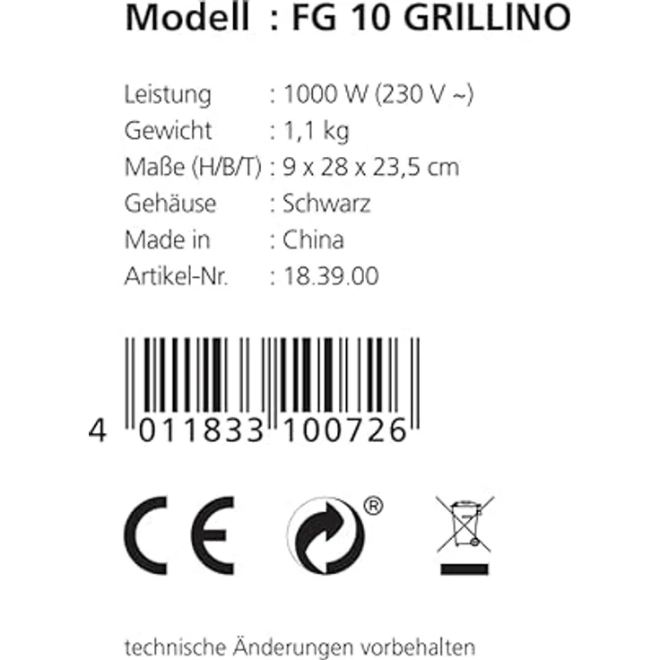Steba FG 10 GRILLINO, Kontaktgrill mit 1000 W, klappbar, PFAS-freie keramikbeschichtete Grillplatten, schwarz – Bild 4