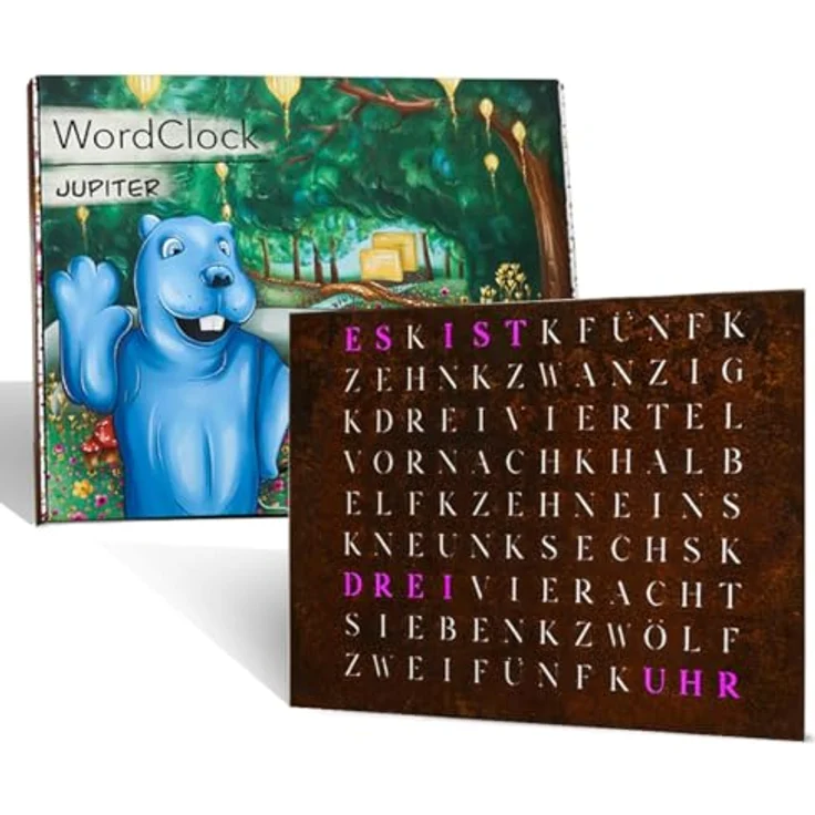 build-yours WordClock Jupiter Rost Optik LED Wortuhr - Modernes Design im Industrial Stil, WLAN-fähig, 16 Millionen Farbtöne, Micro-USB-Anschluss – Bild 1