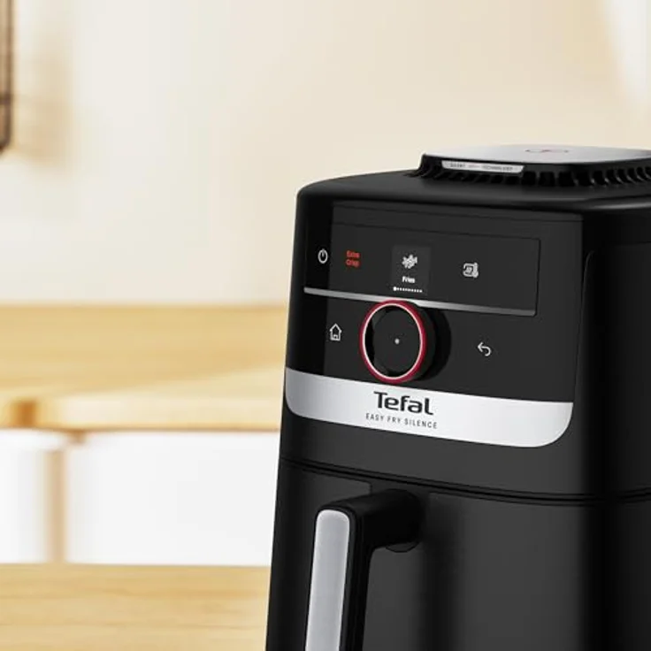 Tefal Easy Fry Smart & Silence Heißluftfritteuse EY5728, extrem leise, Smart-Assist-System, 5 Liter, Antihaftbeschichtung, bis zu 55 Lebensmitteln, Schwarz/Edelstahl – Bild 4