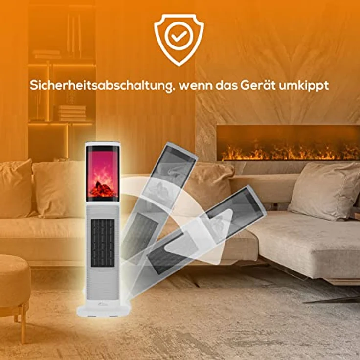 TroniTechnik® Infrarot Turm-Keramik-Heizer Elektro-Heizer 2000 Watt, Heizstrahler Standheizstrahler PTC Keramikheizelement mit Fernbedienung, Kamineffekt, Oszillation, Timer, Umkippschutz, bis 45°C – Bild 3