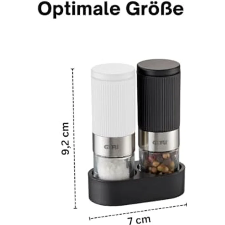 Gefu Salz- und Pfeffermühle TUSOME weiß und schwarz – 2 Mini Gewürzmühlen mit Untersetzer – Bild 2