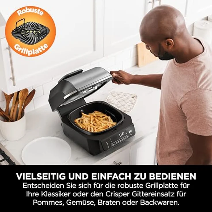 Ninja 5-in-1-Grill & -Heißluftfritteuse für den Innenraum, 5 Kochfunktionen, für bis zu 4 Burger, 5,7-l-Fassungsvermögen, raucharm, Schwarz/Silber – Bild 4