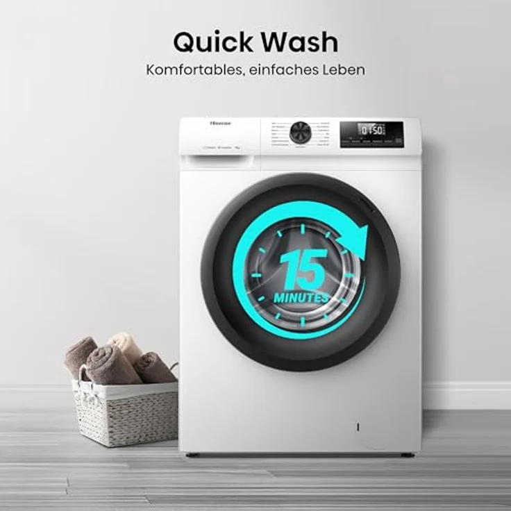 Hisense WF-1-Q-9041-BW, 9 kg Waschmaschine mit Energieeffizienzklasse A, Dampfwäsche und 15-Minuten-Programm, weiß – Bild 15
