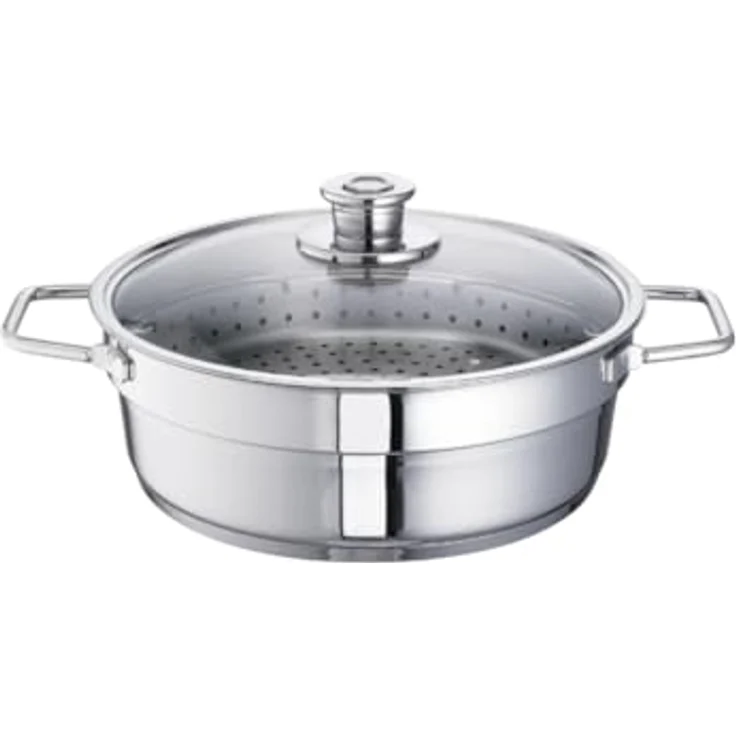 Schulte-Ufer 00133-30 Aromadämpfer Wega, 30 cm, 6,5 l, hochglanzpoliert, mit wärmeisolierenden Profilgriffen und integriertem Thermometer – Bild 1