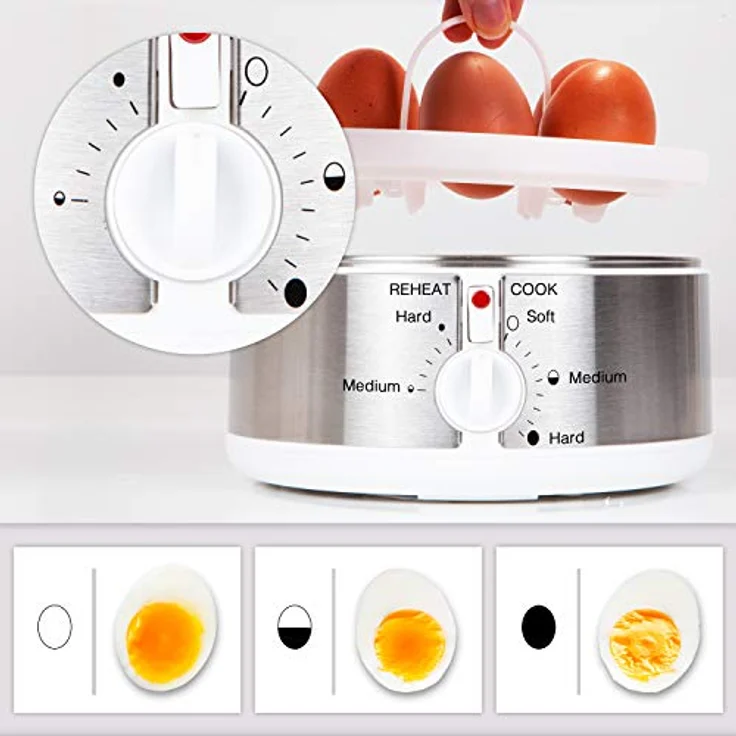 Duronic EB35 WE Eierkocher | Bis zu 7 gekochte Eier | Härtegradeinstellung weich mittel hart | Ei Weiterkochfunktion | Inklusive Messbecher und Eierstecher | Für ein perfektes Frühstücksei | 350 Watt – Bild 4
