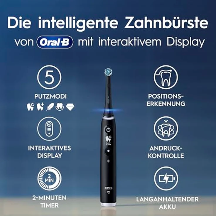 Oral-B iO Series 6 Black Lava, Elektrische Zahnbürste mit 5 Reinigungsmodi, interaktivem Display und intelligentem Drucksensor – Bild 2