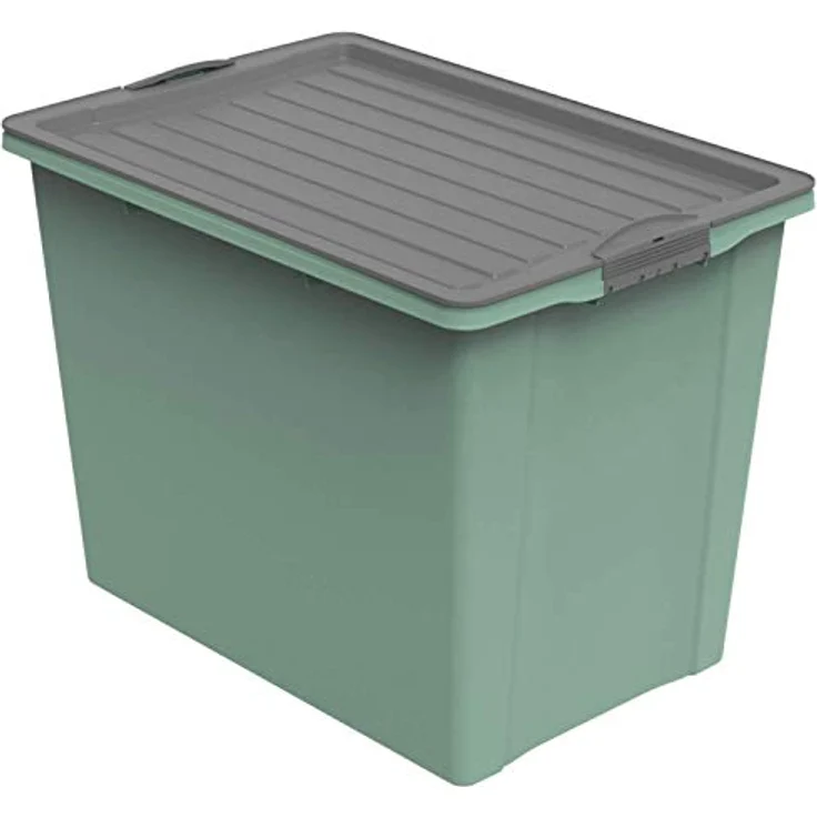 Rotho Compact Aufbewahrungsbox 70l mit Deckel und Rollen, Kunststoff (PP recycelt) BPA-frei, grün/anthrazit, A3/70 Liter (57,0 x 39,5 x 43,5 cm) – Bild 1