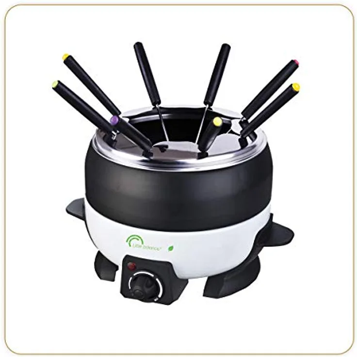 LITTLE BALANCE 8260 Happy Fondue 8, Fondue-Gerät 8 Personen, Caquelon Antihaft Grossinhalt 2 Liter, 800 W, Schwarz & Weiss