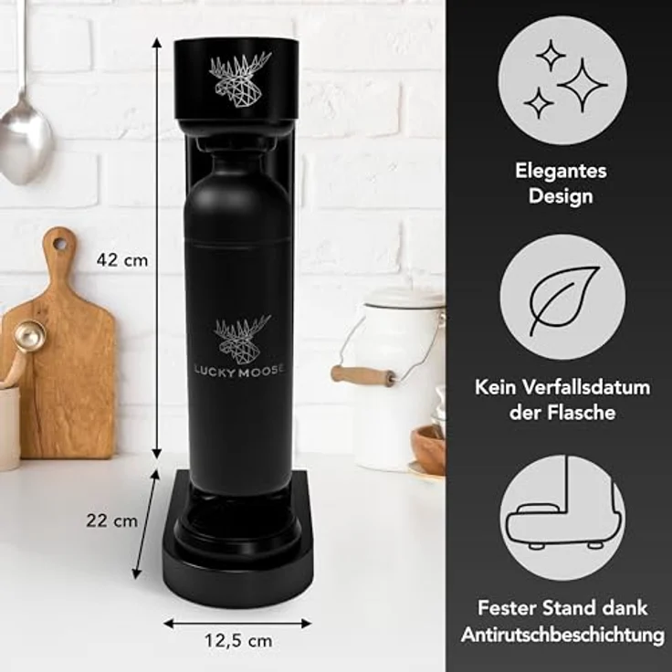 Luckymoose® Infinity Wassersprudler mit 2x 1,25L Edelstahlflaschen - CO2 sparen dank Stopp-Automatik - Wasser Sprudler – Bild 2