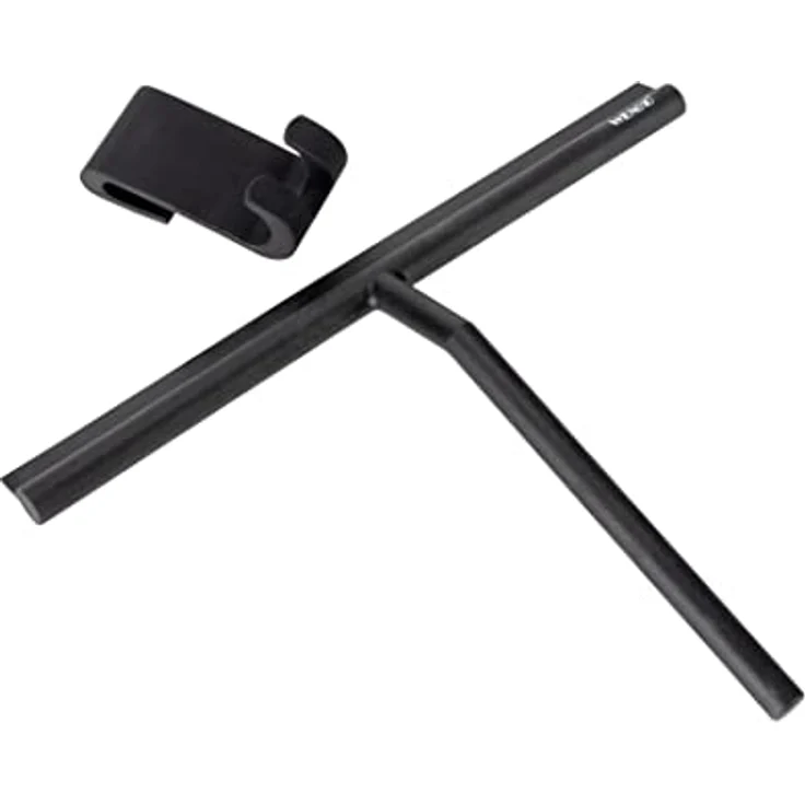 WENKO Badezimmerwischer Mola XXL, Abzieher mit extra breiter Wischfläche für Duschkabinen, Spiegel und Fliesen, aus Edelstahl mit Silikon ummantelt, inkl. Hängevorrichtung für Duschwände, Schwarz – Bild 1