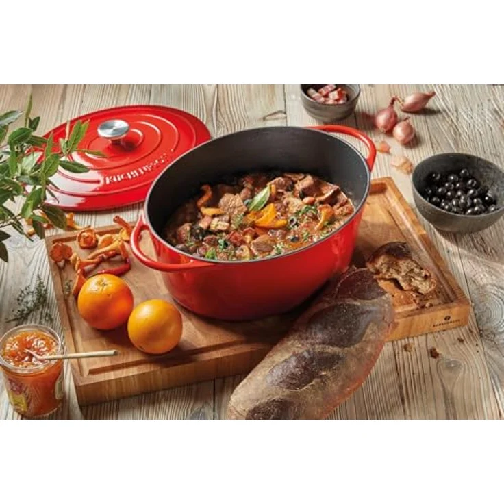 Küchenprofi Gusseisen Bräter mit Deckel, rot/innen schwarz , 26 cm, Schmortopf, Auflaufform, Dutch Oven, Brotbacktopf, emailliert, für alle Herdarten(inkl. Induktion), zum Schmoren, Backen, Braten – Bild 3