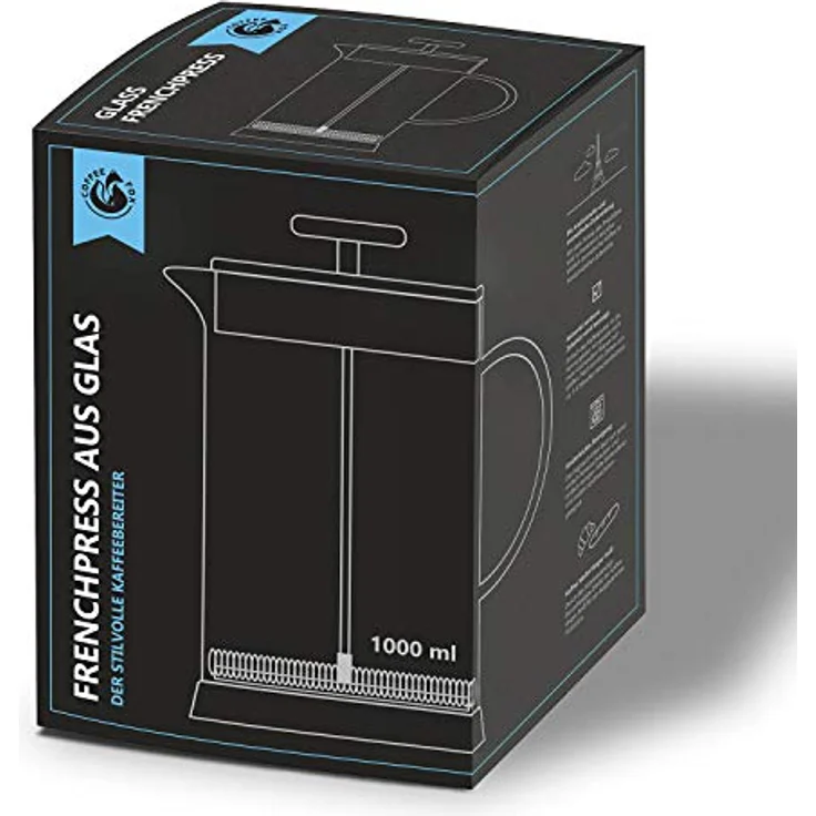 Coffee Fox French Press aus Glas Kaffeezubereiter Pressfilterkanne 1 Liter Kaffeebereiter Spülmaschinenfest – Bild 4