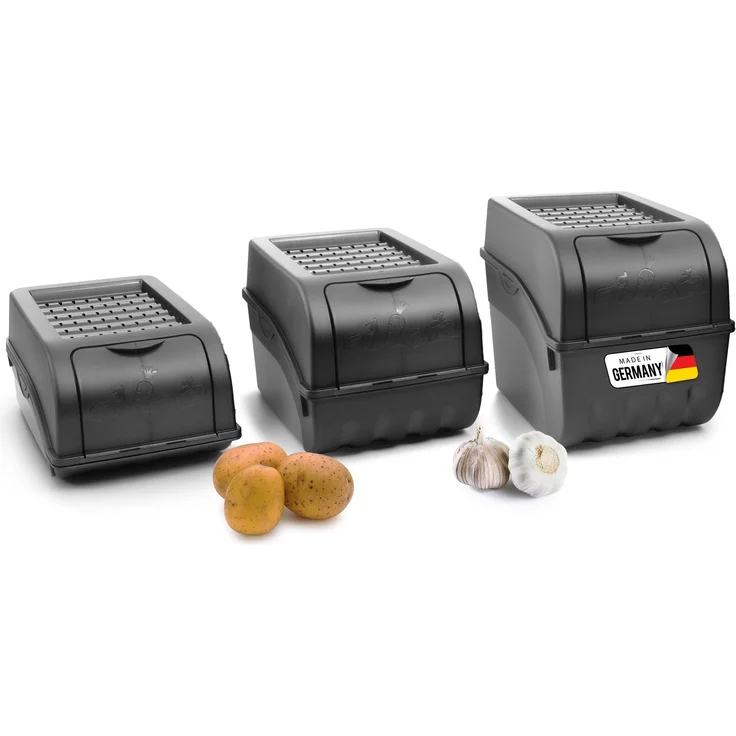 Novaliv Gemüseboxen Kartoffelboxen Vorratsbehälter 3,5l bis 9l (Anthrazit, nestbar, luftdurchlässig)