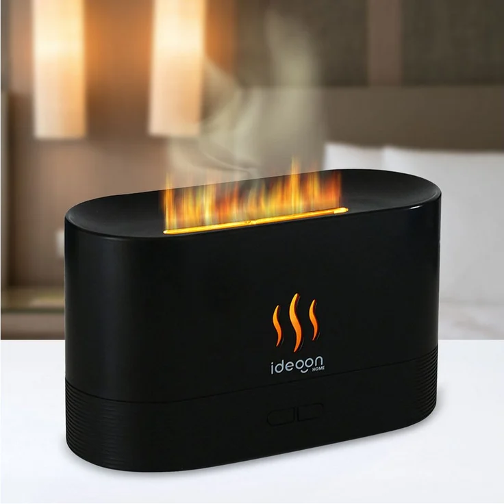 shop'n smile ideoon Aroma Diffuser mit Flammeneffekt, Ultraschall, 10h Laufzeit, 2 Helligkeitsstufen, Auto-Stop, 180 ml, schwarz