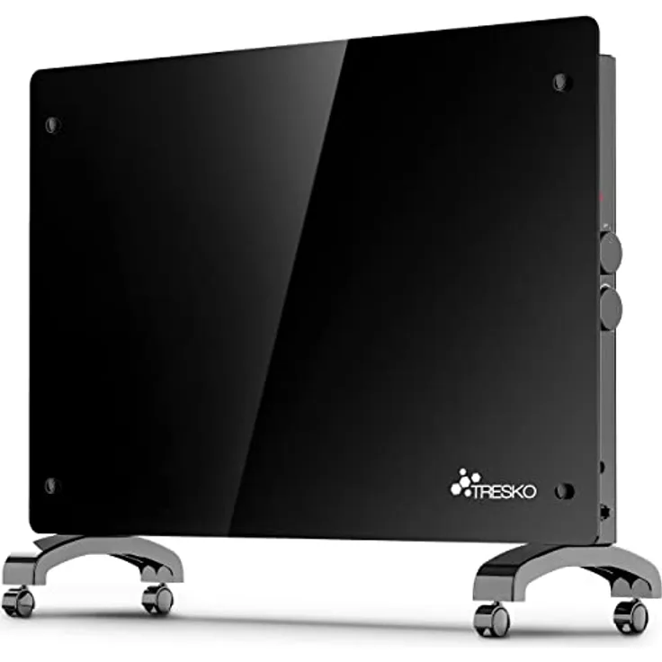 TRESKO Elektroheizung Schwarz 2000W Glaskonvektor Konvektor Wand Heizung Glas Heizkörper Bad, Konvektor