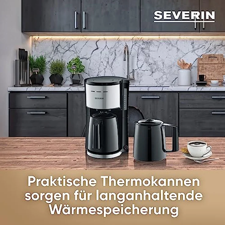SEVERIN Filterkaffeemaschine mit 2 Thermokannen, Kaffeemaschine für bis zu 8 Tassen je Kanne, Filtermaschine mit 2 Isolierkannen, schwarz, KA 9308 – Bild 3