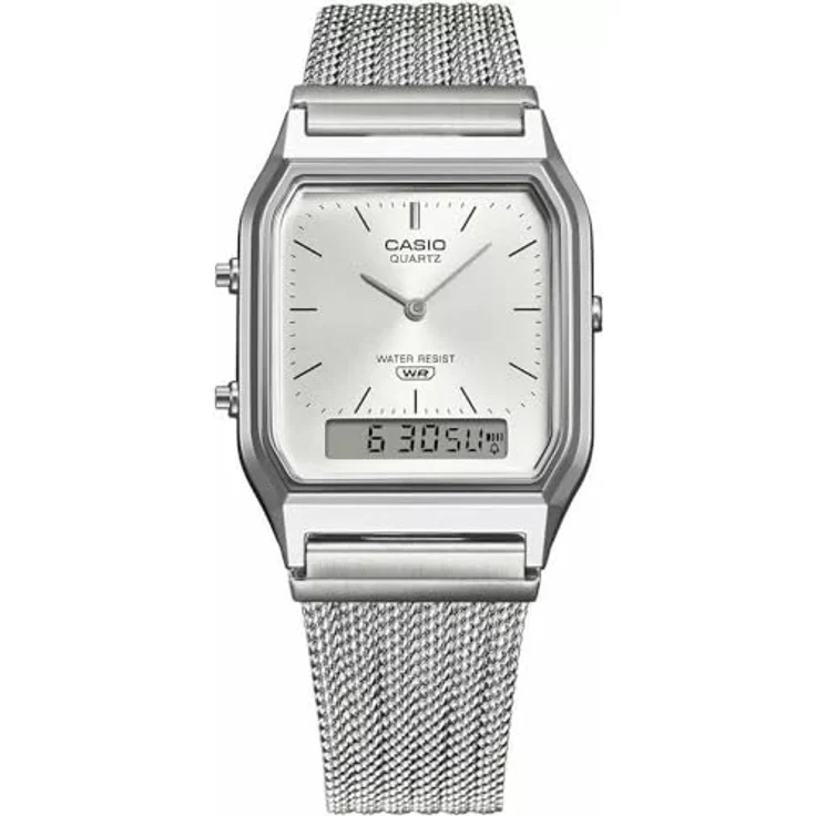 Casio Uhr Vintage Edgy Collection AQ-230EM-7A, Armbanduhr mit schmalem Gehäuse und analogen Zeigern, Silber/Blau – Bild 1