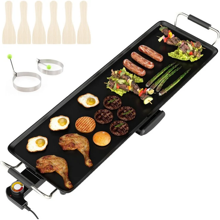 COSTWAY Tischgrill, 1800 W, 70 cm elektrische Grillplatte mit Temperaturregelung, schwarz, inkl. Zubehör für 6-10 Personen