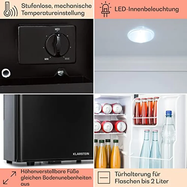 Klarstein Mini Kühlschrank 38L, leiser Kühlschrank für Getränke, Snacks & Kosmetik, verstellbare Ablagen, Temperatur 6-18°C, ideale Minibar für kleine Räume – Bild 5