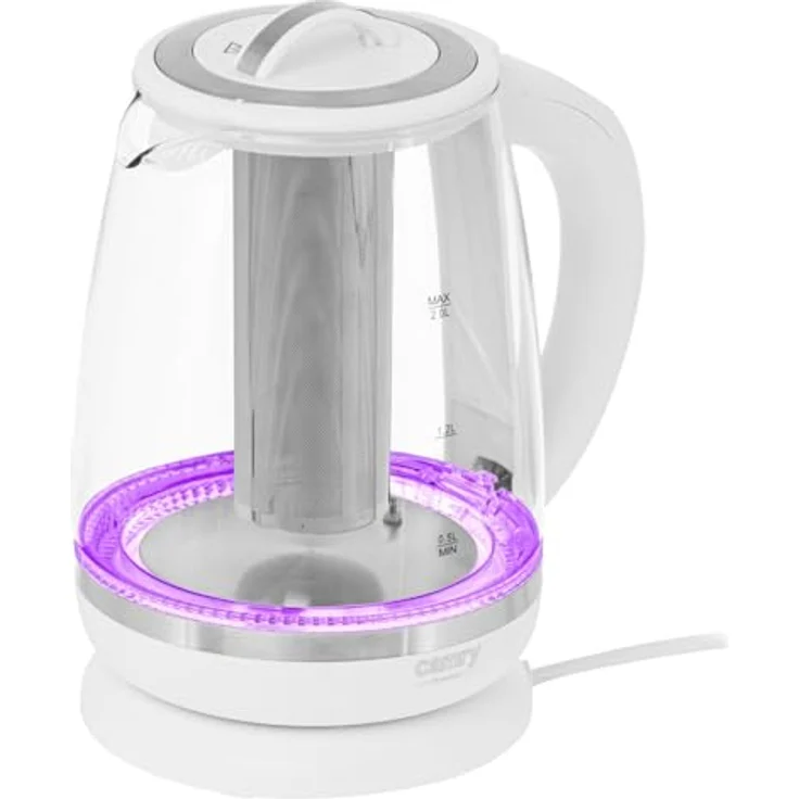 Camry CR 1290, Wasserkocher 2 L mit Teesieb, 2200 W, Temperaturvorwahl 60–100 °C, Glasgehäuse in Weiß – Bild 2