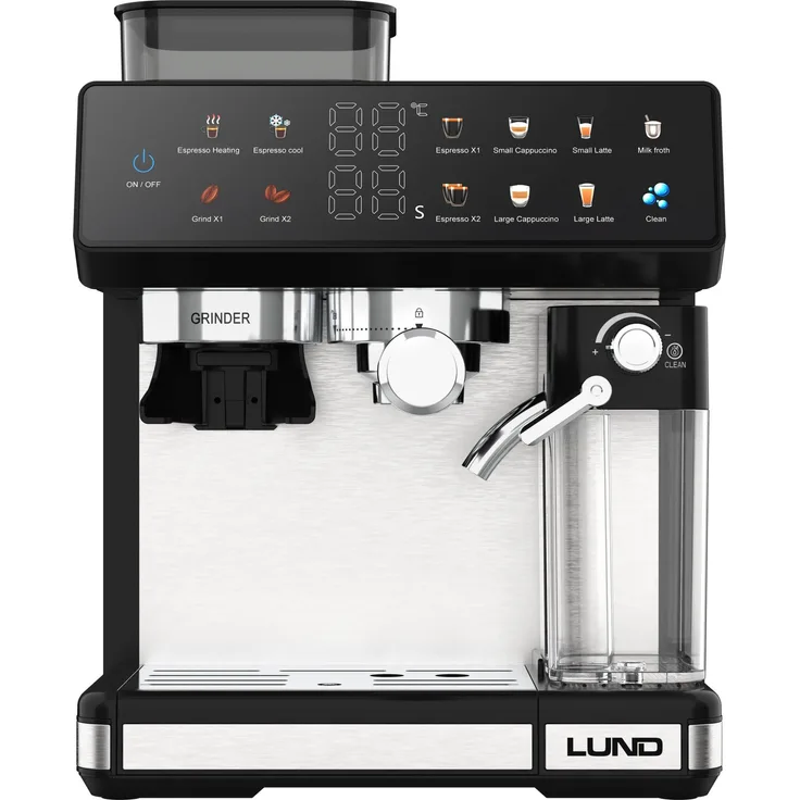 LUND Kaffeevollautomat 1350W mit Milchaufschäumer und Mahlwerk, 9 Automatikprogrammen, kompatibel mit Nespresso® und Starbucks®