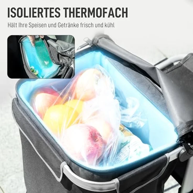 HOMCOM 3-in-1 Einkaufstrolley, klappbar mit 40L Kapazität, bis 25kg belastbar, mit Kühlfach, Treppensteiger, schwarz – Bild 5