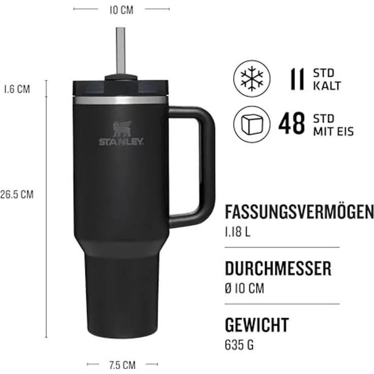 Stanley Quencher H2.0 FlowState Trinkflasche mit Strohhalm 1.2L - Thermobecher Kühlt 11 Stunden - 48 Stunden Eisgekühlt - Spülmaschinenfest - Thermosflasche BPA Frei - Kaffeebecher To Go - Black – Bild 2