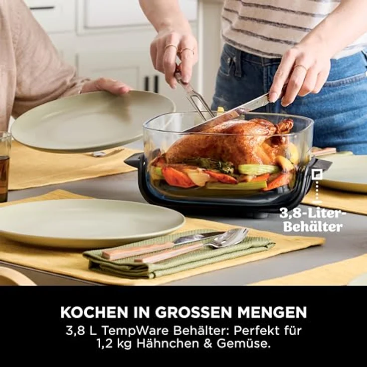 Ninja CRISPi Heißluftfritteuse, 3,8 l, 4-in-1 Multikocher mit 1700 W, Stone Gold, 2 herausnehmbare Glasbehälter, für 6 Portionen – Bild 5