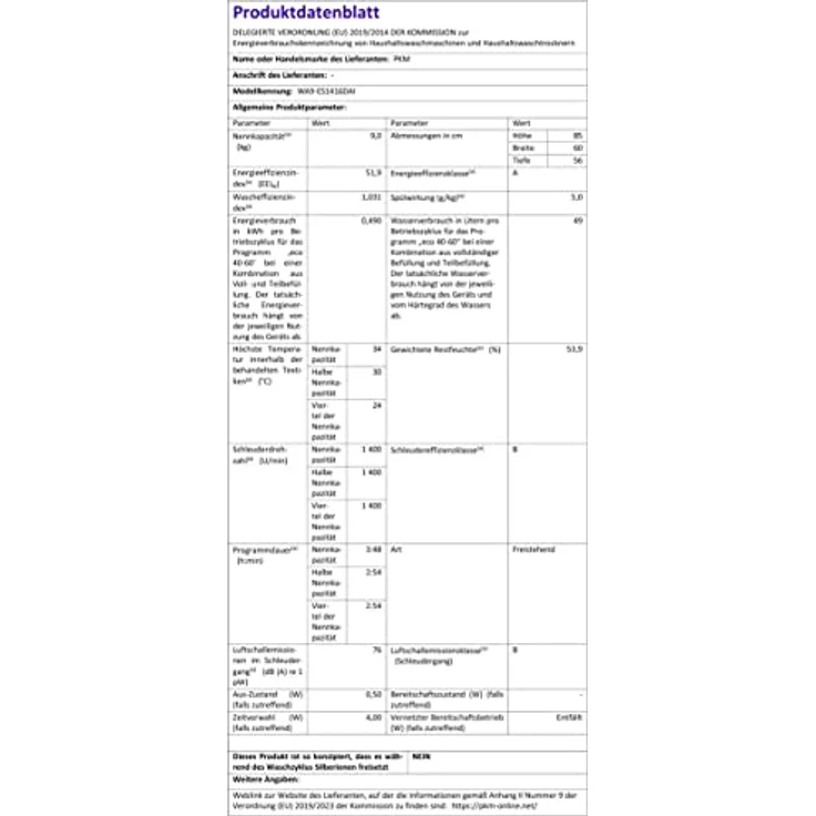 PKM WA9-ES1416DAI, Frontlader-Waschmaschine, A, Fassungsvermögen 9 kg, Standgerät, Breite 60 cm, weiß – Bild 4
