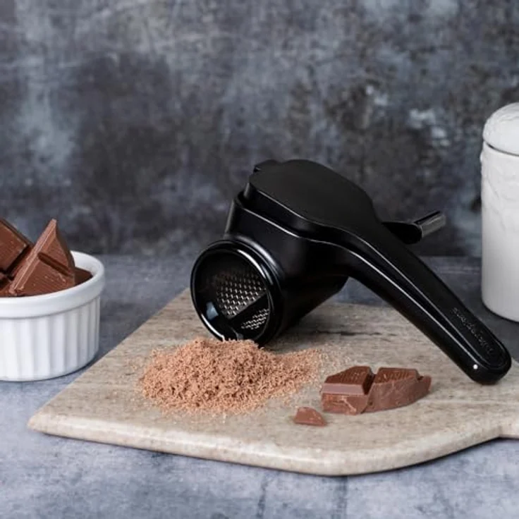 Microplane rotierende Reibe 21,3 cm, Edelstahl mit ergonomischer Kurbel, rutschfestem Griff und integriertem Auffangbehälter – Bild 3