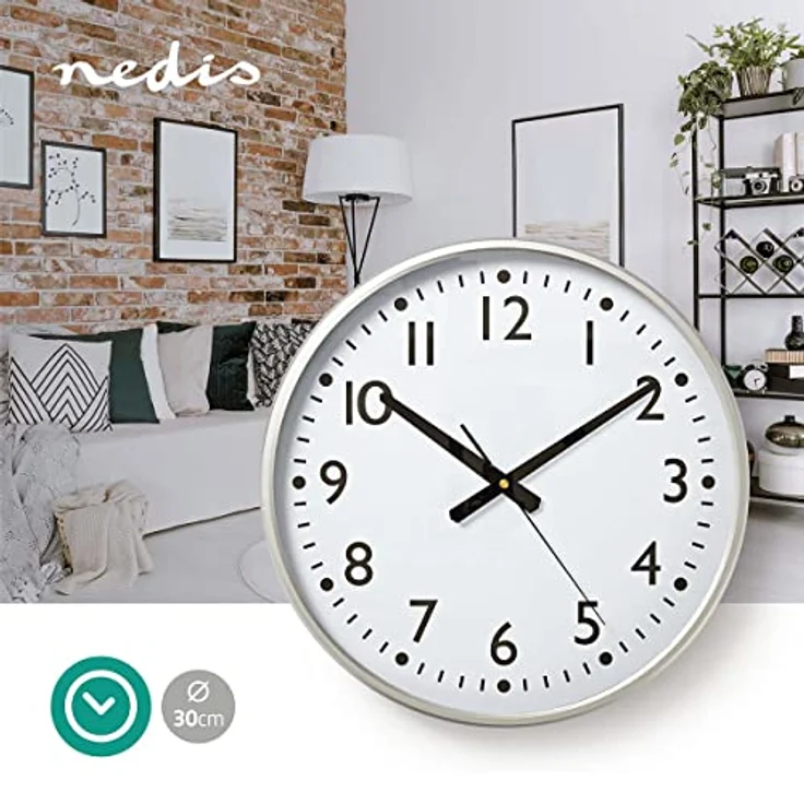NEDIS Wanduhr - Durchmesser: 380 mm - Kunststoff - Silber/Weiss – Bild 2