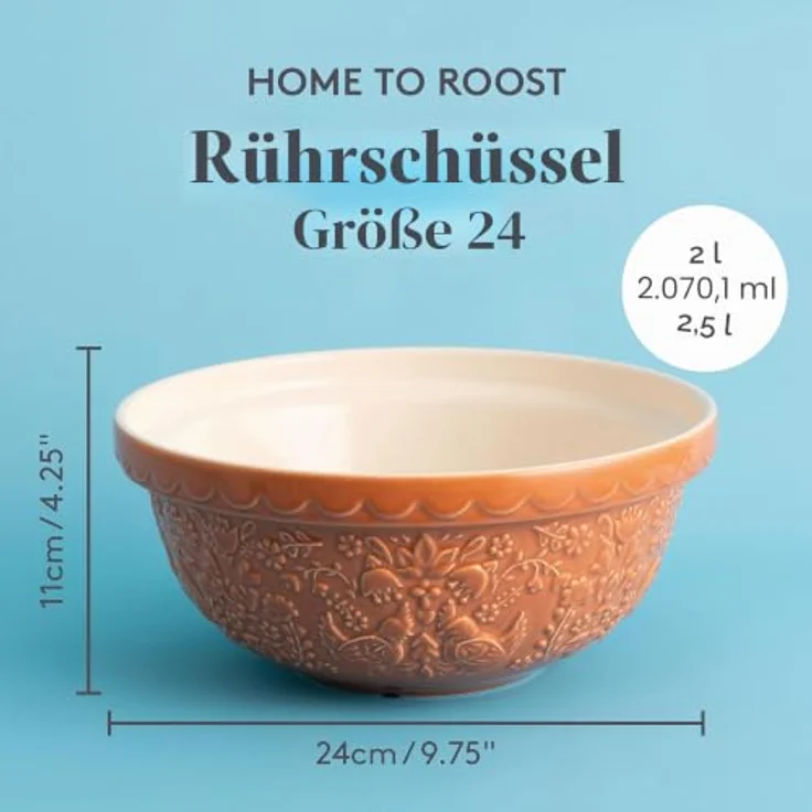 Mason Cash Rührschüssel HOME TO ROOST, orange, hochwertige Keramik mit floralen Details – Bild 3