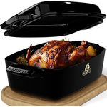 KAISERTAL 28cm Emailliert Gusseisen Bräter - Ovaler 6l Topf backofengeeignet - Induktionsgeeigneter 7kg Bräter mit Deckel - Schmortopf in Schwarz