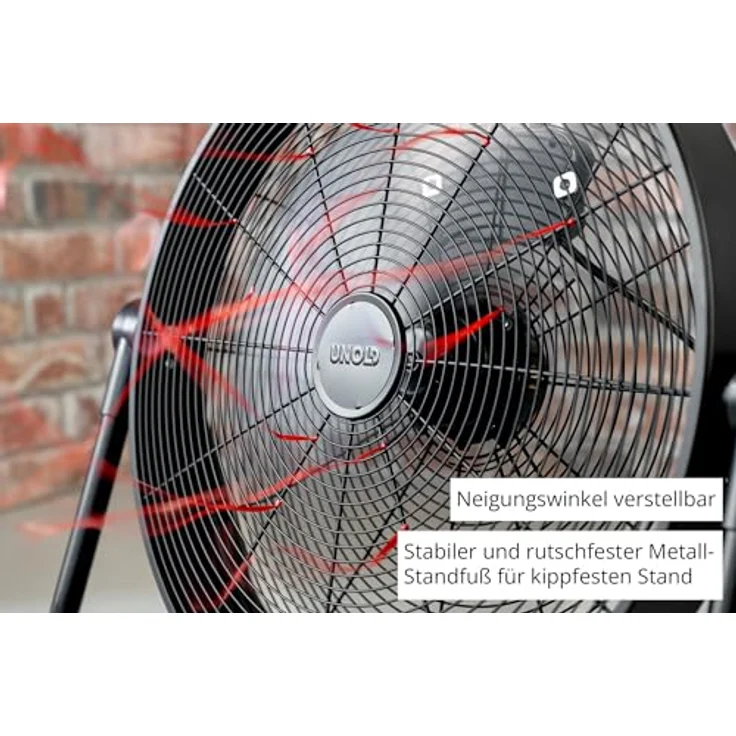 Unold Windmaschine Black Steel 86735, 3-stufig, Metall-Standfuß, verstellbarer Neigungswinkel, Korbdurchmesser 50 cm, 65 W, schwarz – Bild 3