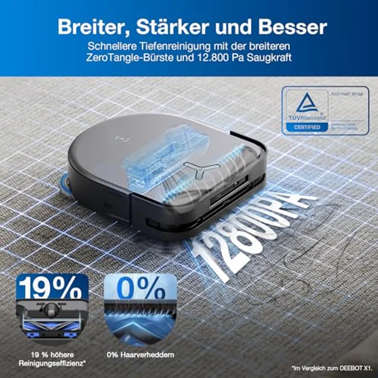 ECOVACS DEEBOT X5 PRO Omni, Saug- und Wischroboter mit 12800 Pa Saugleistung, ZeroTangle Anti-Verhedderung, TruEdge™ Randreinigung, Wischen mit 70 °C, intelligente AINA 2.0-Navigation, lange Akkulaufzeit – Bild 2