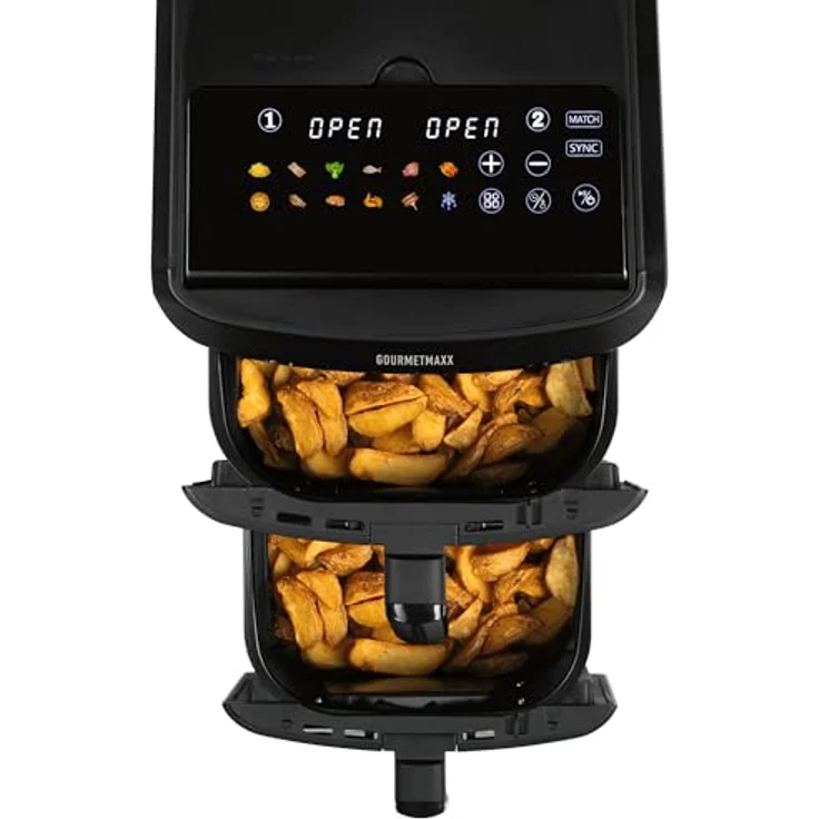 GOURMETmaxx FryUp XL, vertikale Doppelkammer Heißluftfritteuse 12 L mit 9,6 Zoll Multi-Colour LED-Touchdisplay, 12 Programmen und SYNC- & MATCH-Funktion – Bild 4