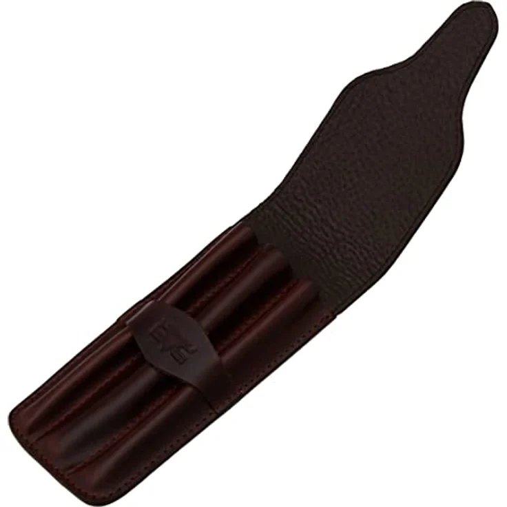 MIKA 28057202 - Stifteetui aus Echt Leder/Sattelleder, Stiftetui für 3 Stifte und Schreibgeräte Aller Art, für Kugelschreiber und Füller, Schreibgeräteetui in braun, Lederetui ca. 17 x 7 x 2 cm – Bild 3