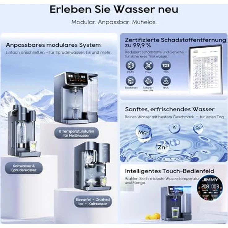 JIMMY M9 Pro + S9, Osmoseanlage mit Wassersprudler, 7-stufige Filterung, 3-Sekunden-Heizung, Echtzeit-TDS-Anzeige, Tischdesign, koloriertes Wasser – Bild 2