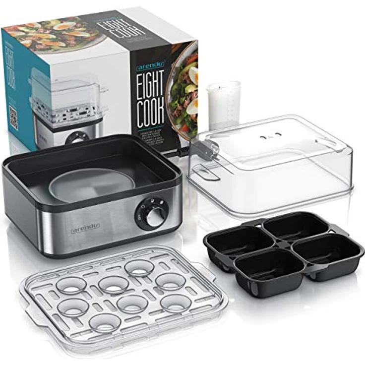 Arendo Eierkocher Edelstahl für 1 bis 8 Eier - Egg Cooker - 500 W ? Kontroll Leuchte ? Drehregler für drei Härtegrade - spülmaschinengeeignet - Edelstahl gebürstet – Bild 8